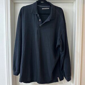 Vintage AXIS Men's Black Quarter Button Crew Neck Long Sleeve Shirt, Size XL